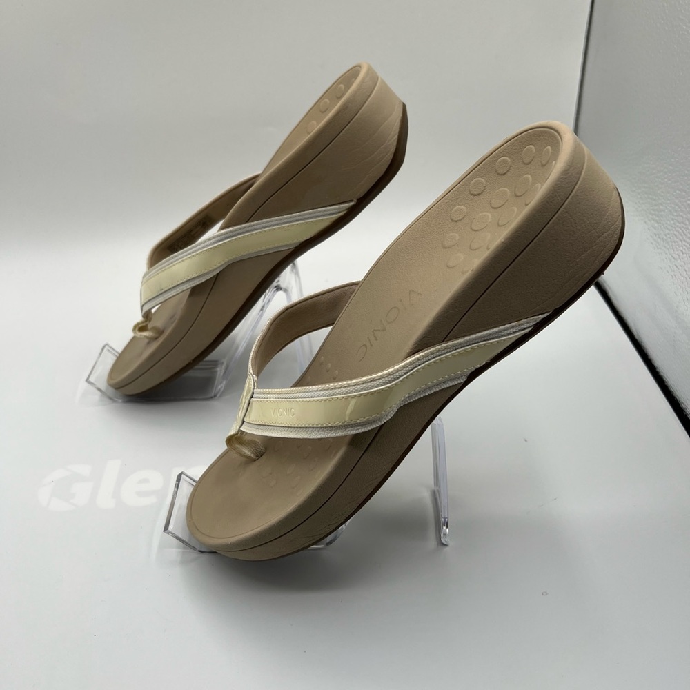 Vionic High Tide Platform Flip Flops Metallic Ivo… - image 2